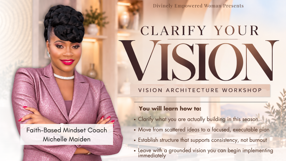 Clarify Your Vision — Vision Architecture Workshop with Michelle Maiden in a mauve suit